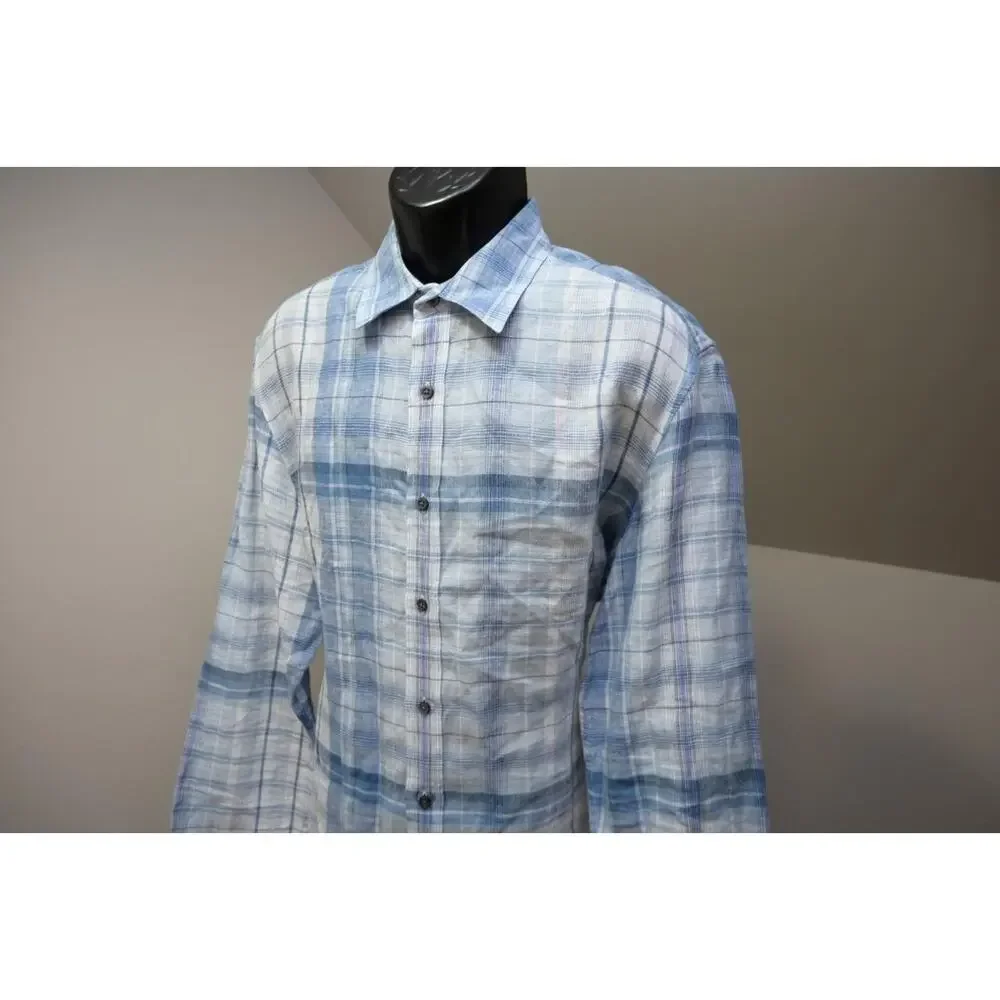 Banana Republic 100% Linen Button Up Shirt Plaid Long Sleeve Mens Sz‎ Large